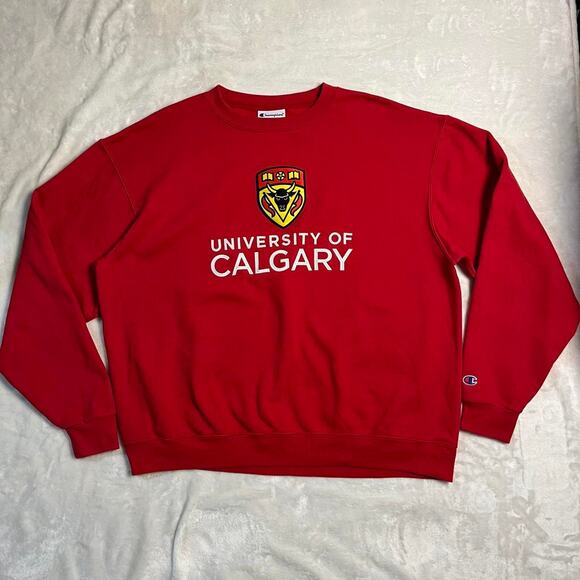 Champion University of Calgary Sweatshirt Men's XL Dinos Red Bull Crest School - Picture 2 of 8